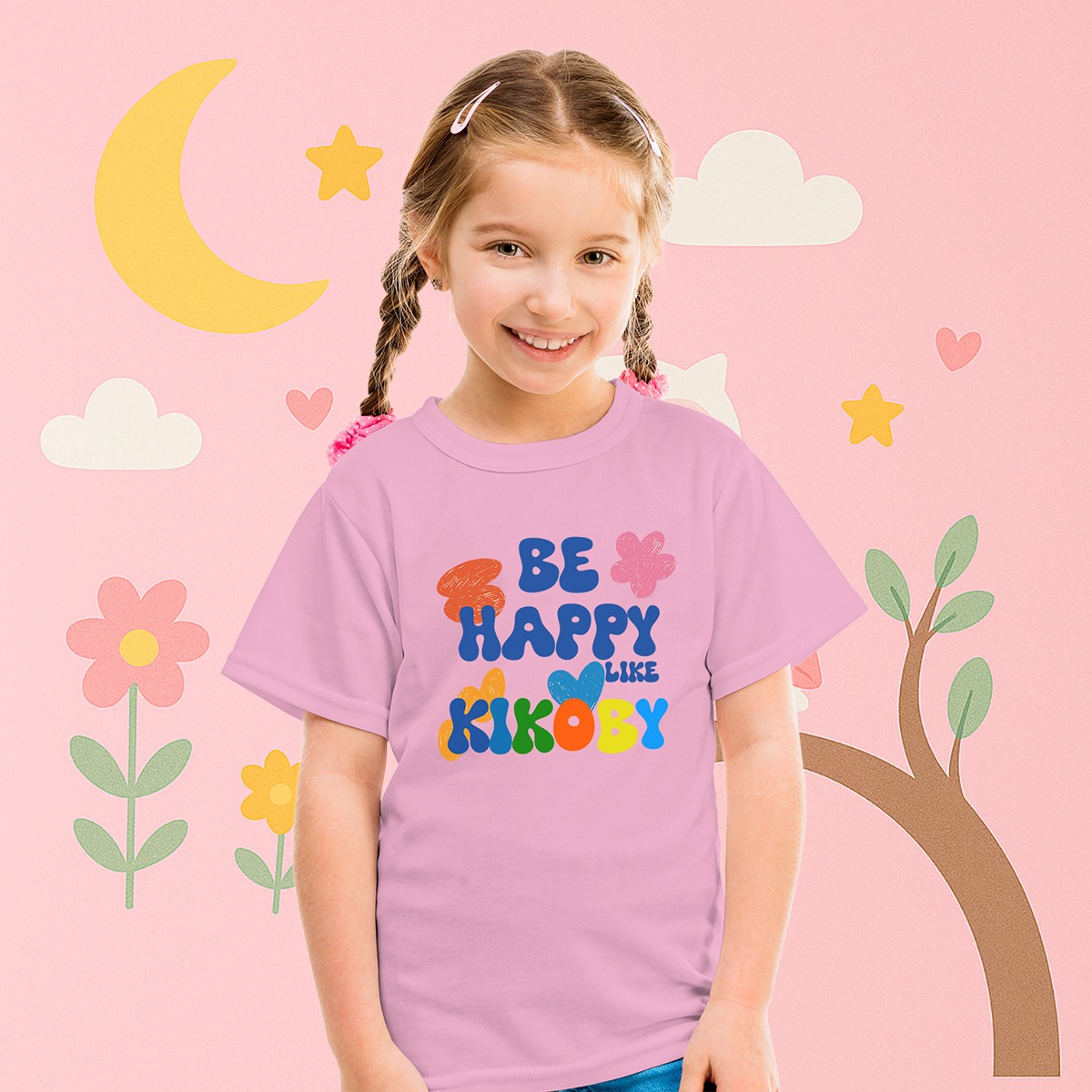 T-shirt fille Be happy rose